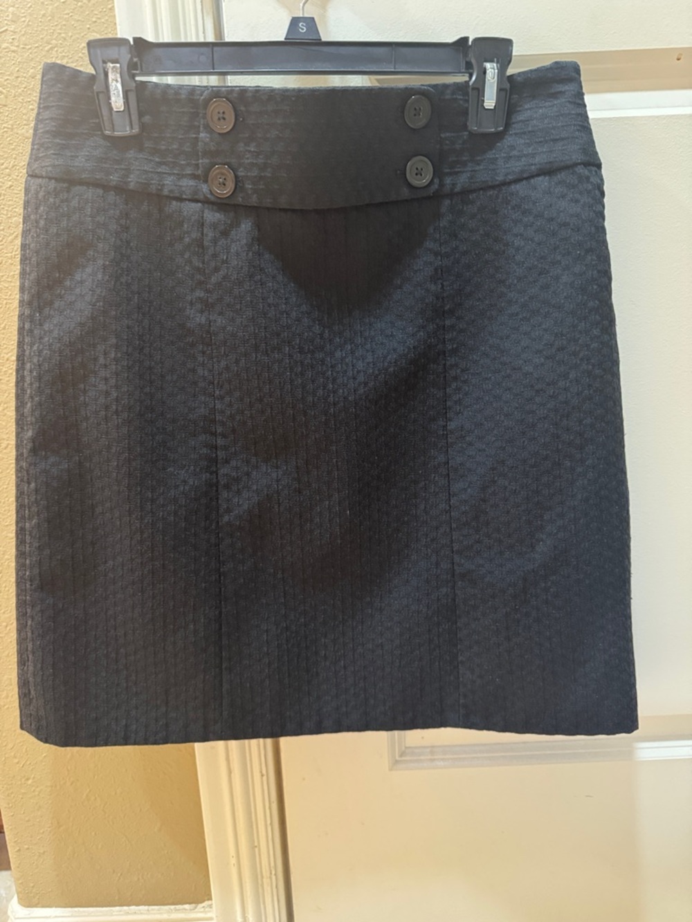 Ann Taylor Black Textured Mini Skirt with Double Button Waistband
